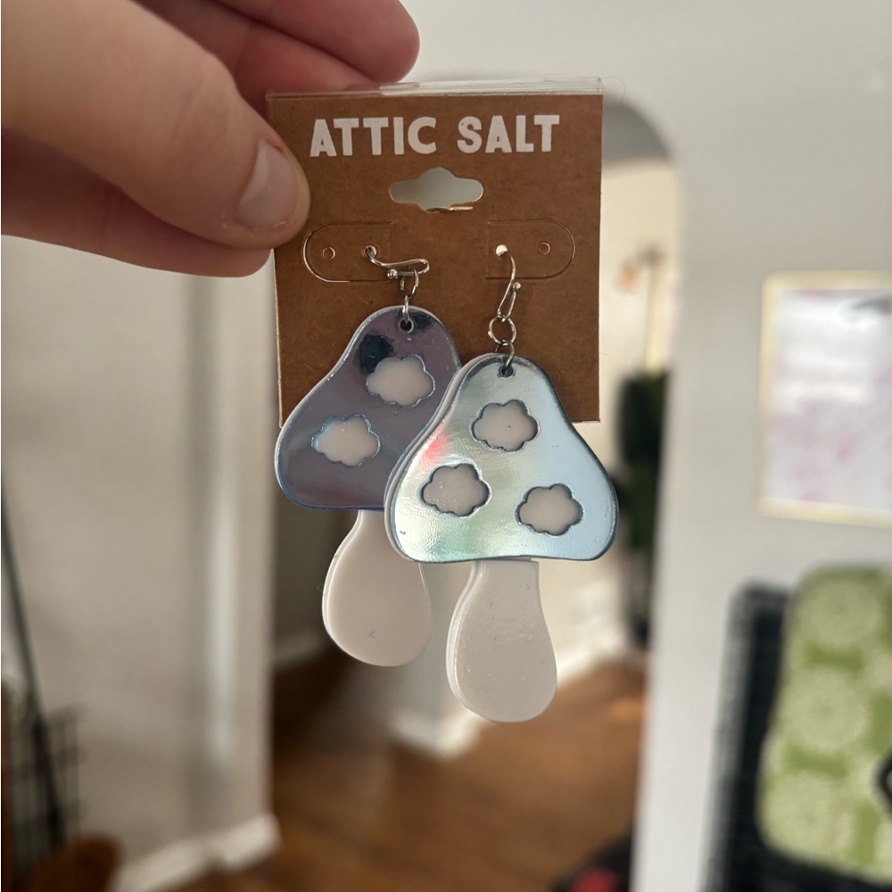 Attic Salt Blue and White Mushroom Earrings